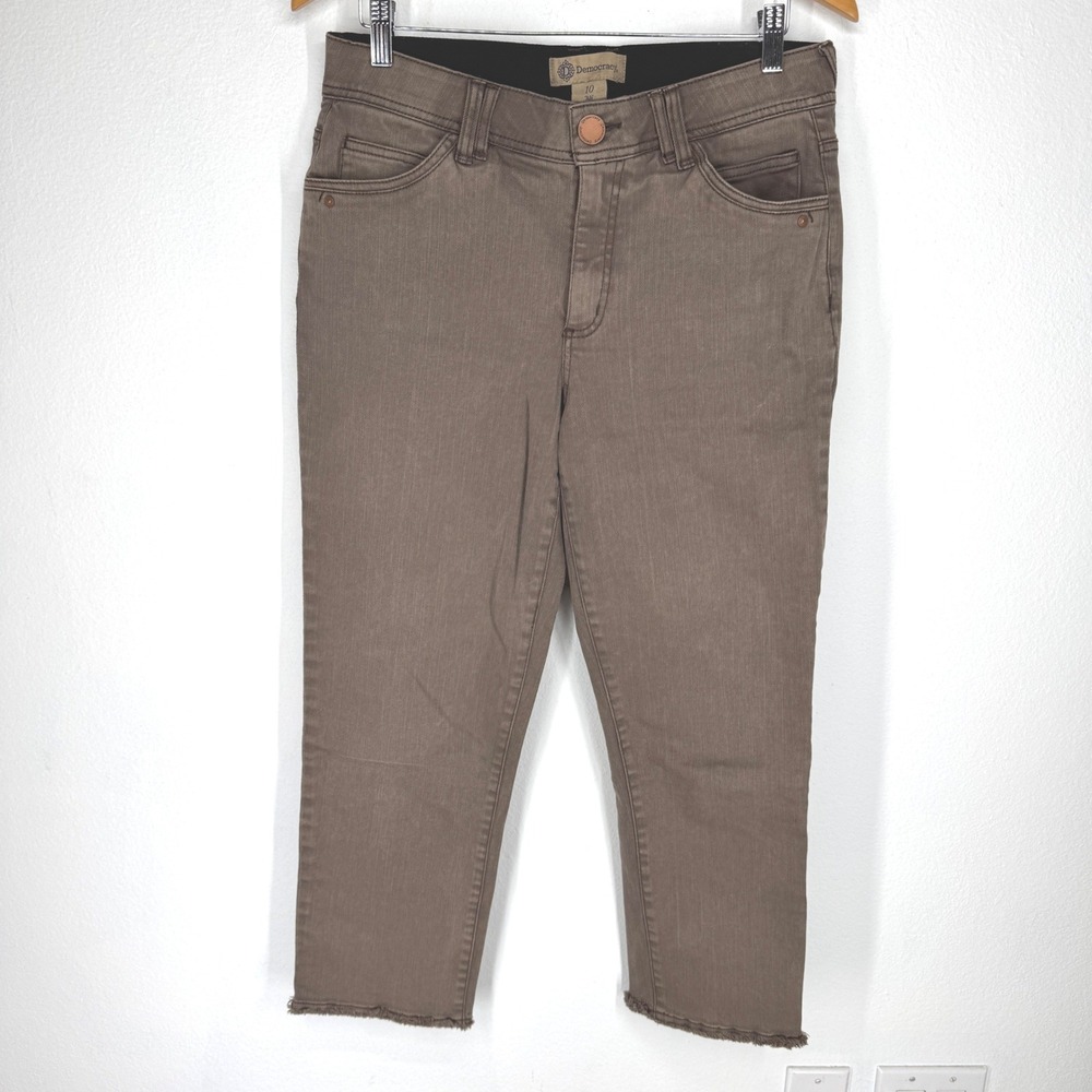 Democracy Ab Solution Brown Cropped Frayed Hem Jeans Womens 10 Stretch Earthy